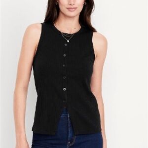 Old Navy Black Ribbed Button-Up Tank Top